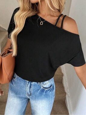 Women’s Off-Shoulder Black Casual Top, XL